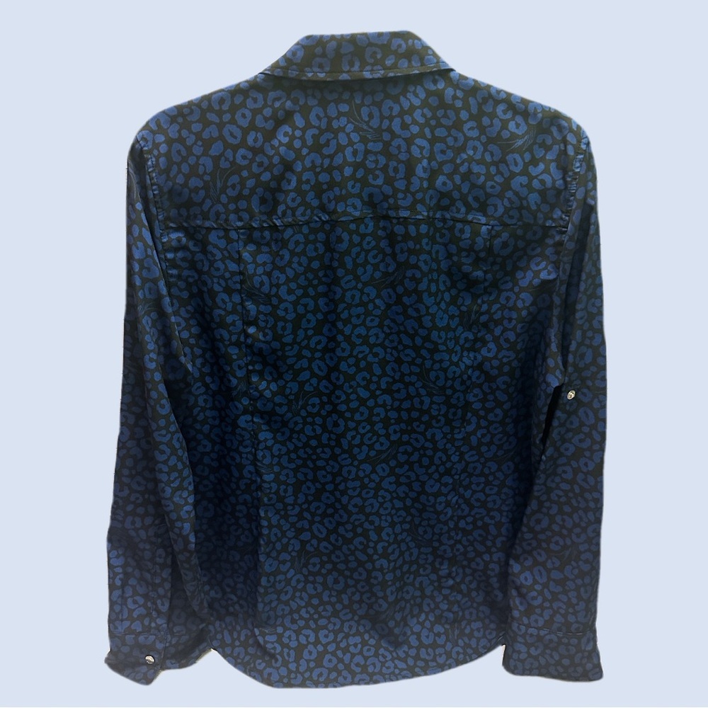 Michael Kors Blue Animal Print Utility Blouse  size XL - Picture 3 of 10